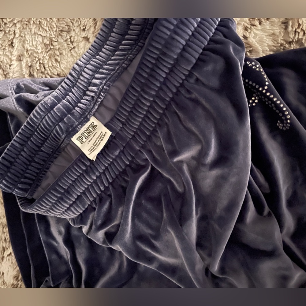 Velvet Blue Pants - Pink